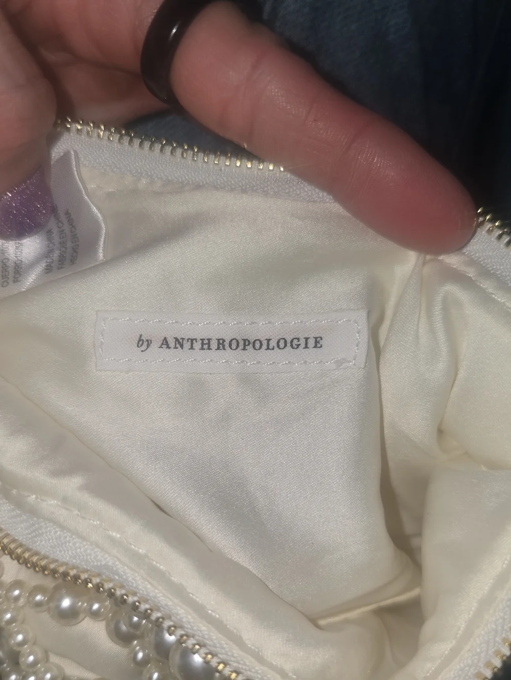 Anthropologie Lucy Satin Pearl Handbag Pearl Beaded Cream Shoulder Bridal Bag